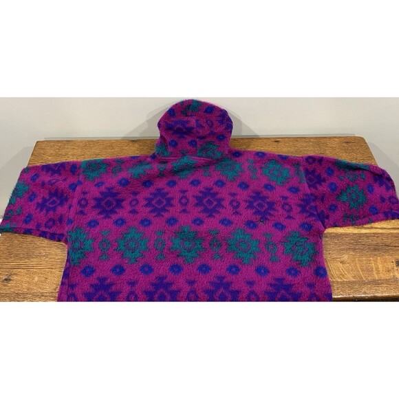 Vintage Fuzzy Sweatshirt Hoodie Sz Large 80s 90s Ski Lodge Neon Retro Grunge - Picture 12 of 16